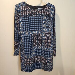 LOFT Blue and Pink Patterned Long Sleeves Short  Dress 8P